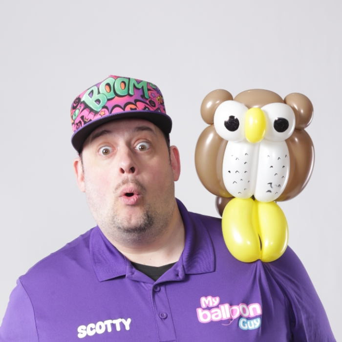 Scotty Kazan with a balloon owl